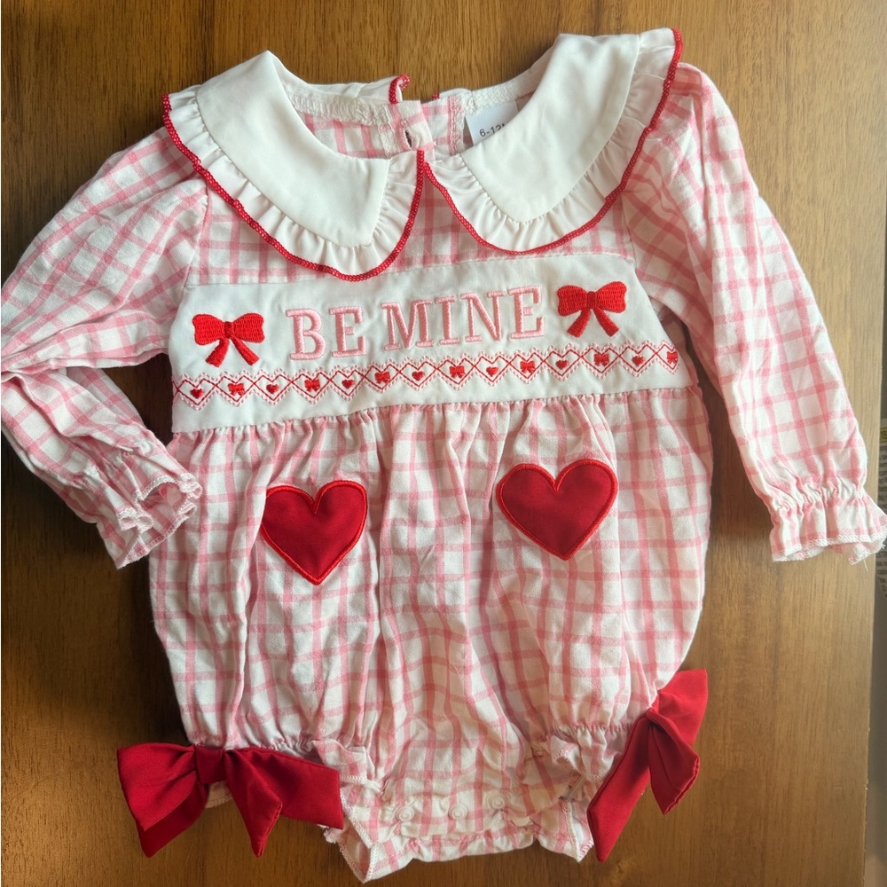 Valentines Day Pink and Red Baby Bubble Romper with Heart Accents